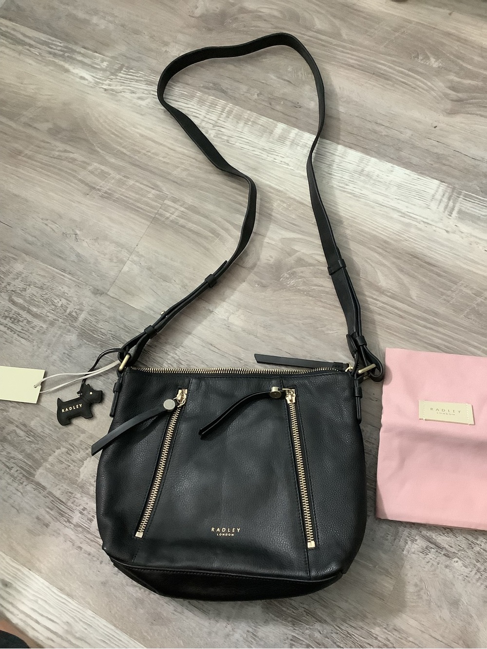 RADLEY LONDON Black Leather Crossbody Bag with Gold Hardware NWT